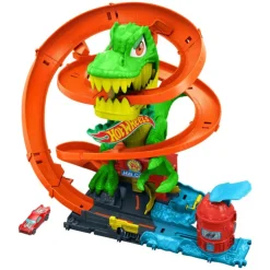 City Conjunto de Juego T-Rex Batalla en Llamas con Coche Metálico Escala 1:64 y Dinosaurio Enemigo>Hot wheels Online