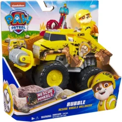 Camión-Excavadora Rescue Wheels Bulldozer y Figura de Rubble>Paw patrol