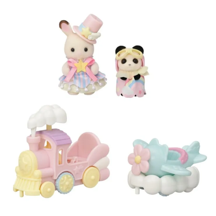 Crème Chocolate en Tren y Erin Panda en Avión>Sylvanian families Discount